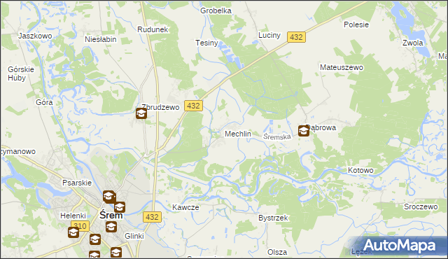 mapa Mechlin gmina Śrem, Mechlin gmina Śrem na mapie Targeo