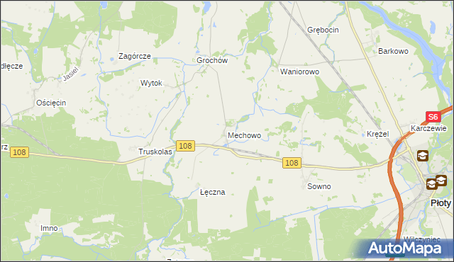 mapa Mechowo gmina Płoty, Mechowo gmina Płoty na mapie Targeo