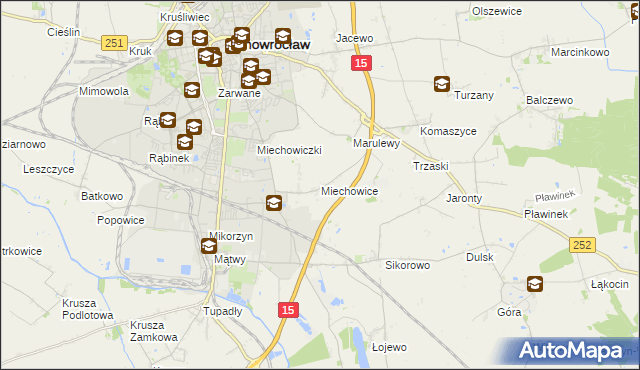 mapa Miechowice gmina Inowrocław, Miechowice gmina Inowrocław na mapie Targeo