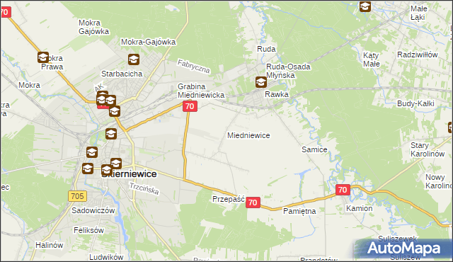 mapa Miedniewice gmina Skierniewice, Miedniewice gmina Skierniewice na mapie Targeo