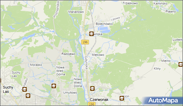 mapa Miękowo gmina Czerwonak, Miękowo gmina Czerwonak na mapie Targeo