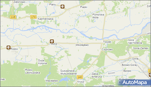 mapa Mikołajewo gmina Czarnków, Mikołajewo gmina Czarnków na mapie Targeo