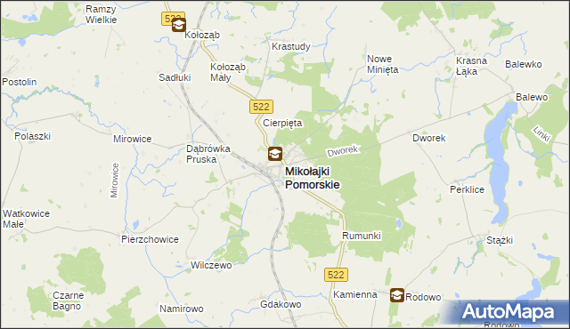 mapa Mikołajki Pomorskie, Mikołajki Pomorskie na mapie Targeo