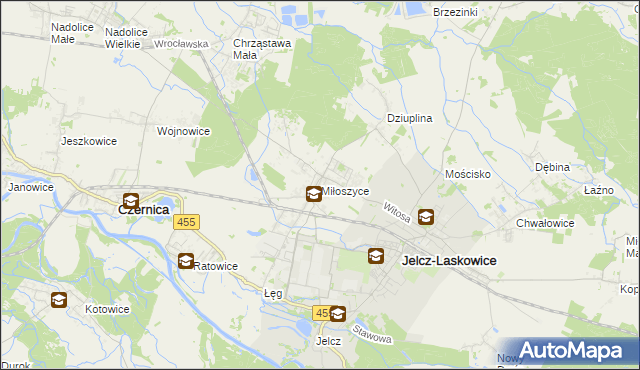 mapa Miłoszyce, Miłoszyce na mapie Targeo