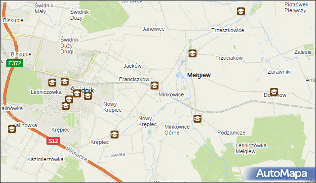 mapa Minkowice gmina Mełgiew, Minkowice gmina Mełgiew na mapie Targeo