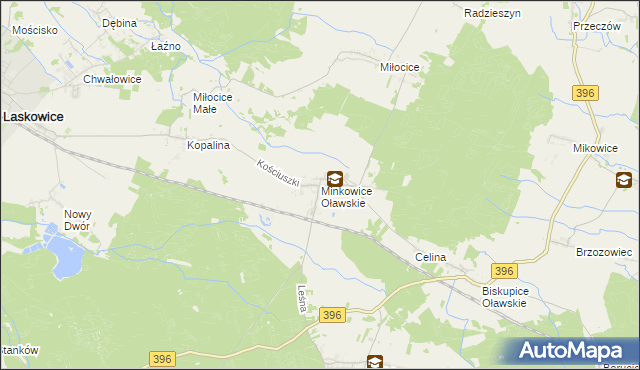 mapa Minkowice Oławskie, Minkowice Oławskie na mapie Targeo