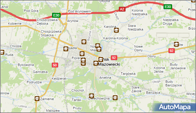 mapa Mińsk Mazowiecki, Mińsk Mazowiecki na mapie Targeo