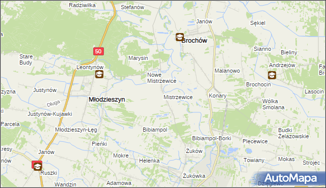 mapa Mistrzewice, Mistrzewice na mapie Targeo