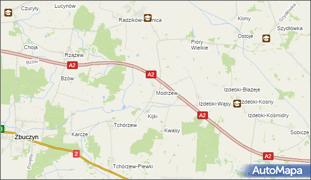 mapa Modrzew gmina Zbuczyn, Modrzew gmina Zbuczyn na mapie Targeo