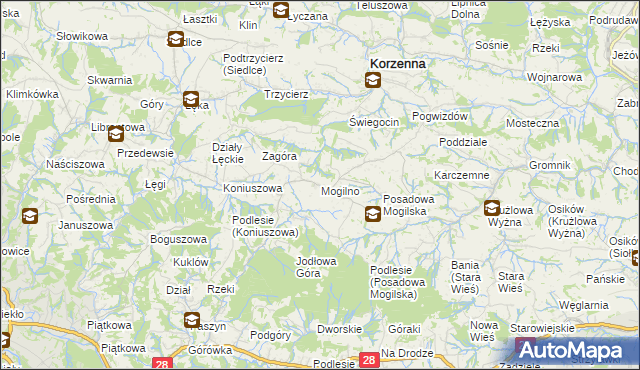 mapa Mogilno gmina Korzenna, Mogilno gmina Korzenna na mapie Targeo