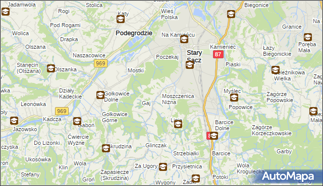 mapa Moszczenica Niżna, Moszczenica Niżna na mapie Targeo