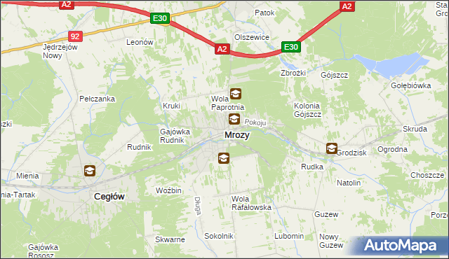 mapa Mrozy powiat miński, Mrozy powiat miński na mapie Targeo