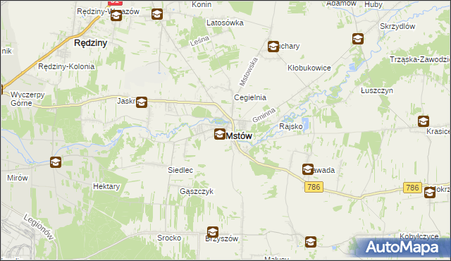 mapa Mstów powiat częstochowski, Mstów powiat częstochowski na mapie Targeo
