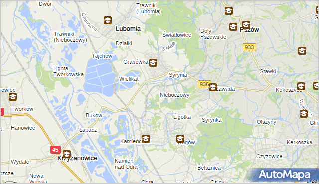 mapa Nieboczowy, Nieboczowy na mapie Targeo