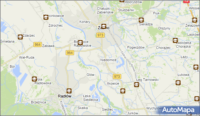 mapa Niedomice, Niedomice na mapie Targeo