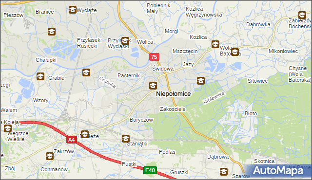 mapa Niepołomice, Niepołomice na mapie Targeo