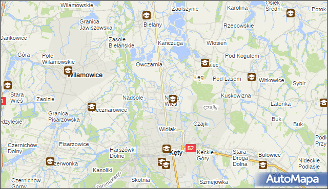 mapa Nowa Wieś gmina Kęty, Nowa Wieś gmina Kęty na mapie Targeo