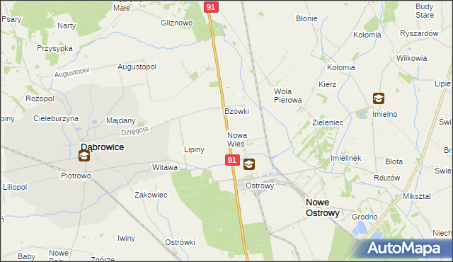 mapa Nowa Wieś gmina Nowe Ostrowy, Nowa Wieś gmina Nowe Ostrowy na mapie Targeo