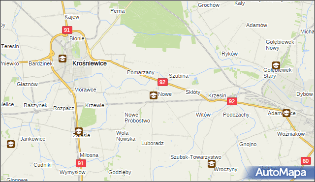 mapa Nowe gmina Krośniewice, Nowe gmina Krośniewice na mapie Targeo