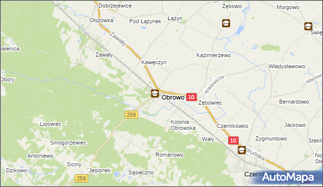 mapa Obrowo powiat toruński, Obrowo powiat toruński na mapie Targeo