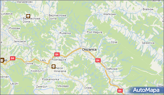 mapa Olszanica powiat leski, Olszanica powiat leski na mapie Targeo