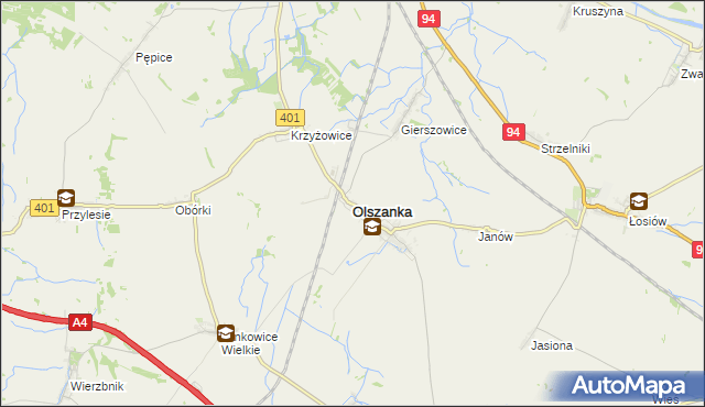 mapa Olszanka powiat brzeski, Olszanka powiat brzeski na mapie Targeo