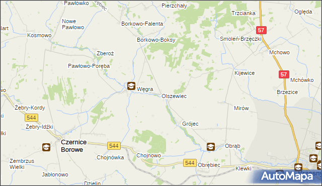 mapa Olszewiec gmina Czernice Borowe, Olszewiec gmina Czernice Borowe na mapie Targeo