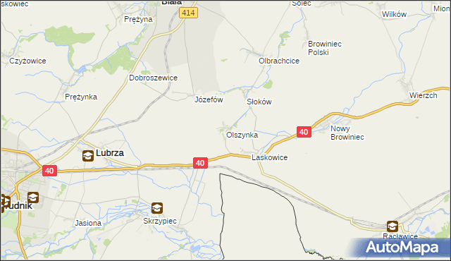 mapa Olszynka gmina Lubrza, Olszynka gmina Lubrza na mapie Targeo