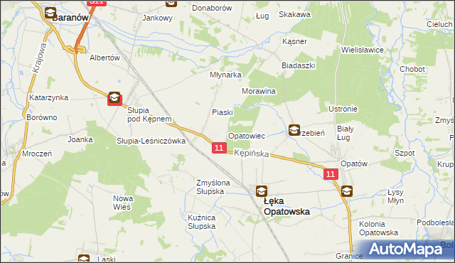 mapa Opatowiec gmina Łęka Opatowska, Opatowiec gmina Łęka Opatowska na mapie Targeo