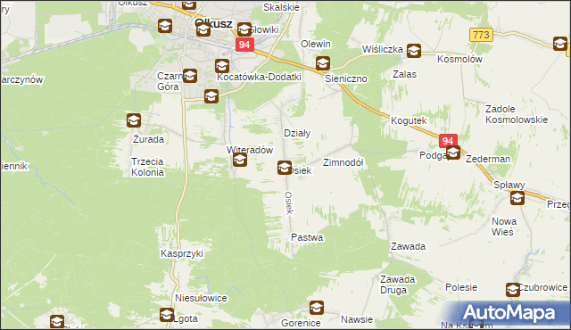 mapa Osiek gmina Olkusz, Osiek gmina Olkusz na mapie Targeo