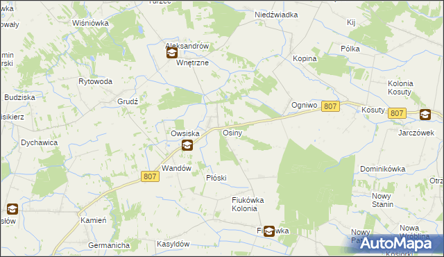 mapa Osiny gmina Wola Mysłowska, Osiny gmina Wola Mysłowska na mapie Targeo