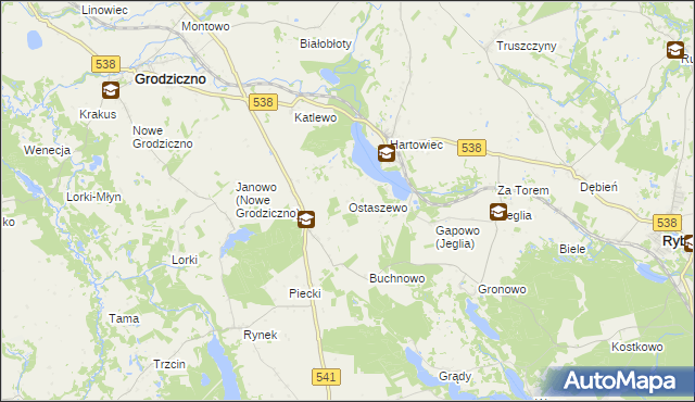 mapa Ostaszewo gmina Grodziczno, Ostaszewo gmina Grodziczno na mapie Targeo