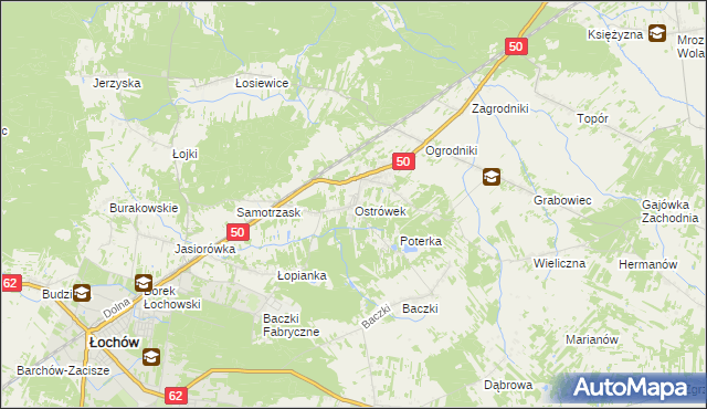 mapa Ostrówek gmina Łochów, Ostrówek gmina Łochów na mapie Targeo