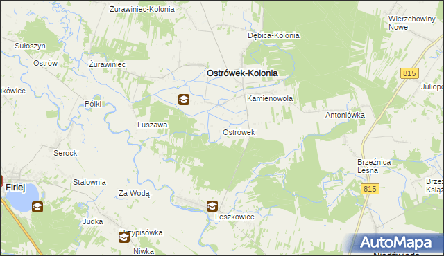 mapa Ostrówek powiat lubartowski, Ostrówek powiat lubartowski na mapie Targeo