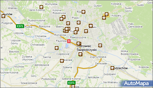 mapa Ostrowiec Świętokrzyski, Ostrowiec Świętokrzyski na mapie Targeo