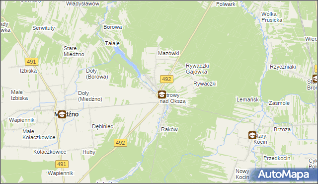 mapa Ostrowy nad Okszą, Ostrowy nad Okszą na mapie Targeo