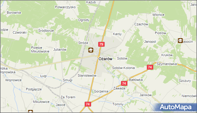 mapa Ożarów powiat opatowski, Ożarów powiat opatowski na mapie Targeo