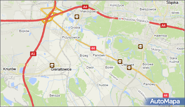 mapa Paniówki, Paniówki na mapie Targeo