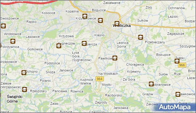 mapa Pawlikowice gmina Wieliczka, Pawlikowice gmina Wieliczka na mapie Targeo