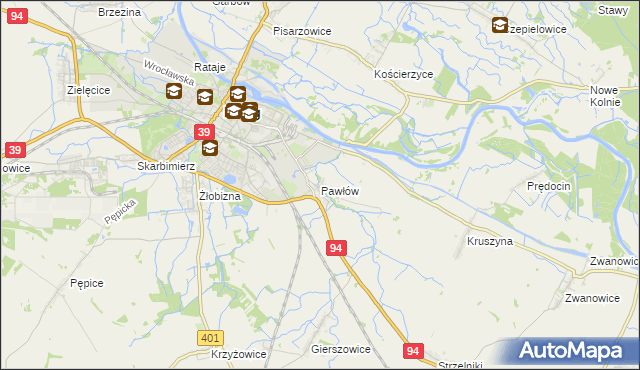 mapa Pawłów gmina Skarbimierz, Pawłów gmina Skarbimierz na mapie Targeo