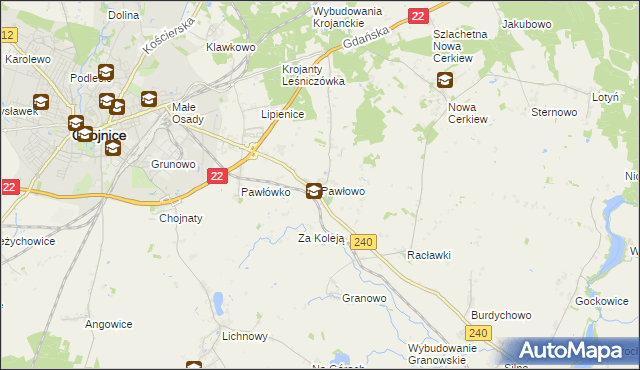 mapa Pawłowo gmina Chojnice, Pawłowo gmina Chojnice na mapie Targeo