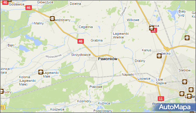 mapa Pawonków, Pawonków na mapie Targeo