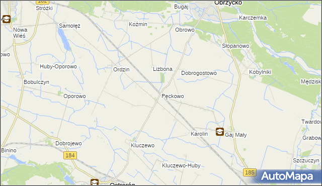 mapa Pęckowo gmina Obrzycko, Pęckowo gmina Obrzycko na mapie Targeo