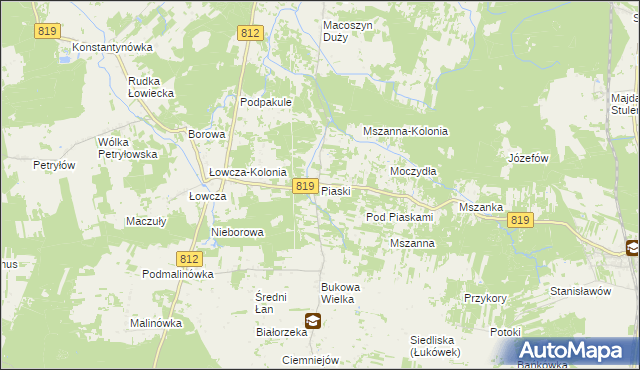 mapa Piaski gmina Wola Uhruska, Piaski gmina Wola Uhruska na mapie Targeo
