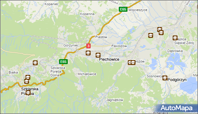 mapa Piechowice powiat jeleniogórski, Piechowice powiat jeleniogórski na mapie Targeo