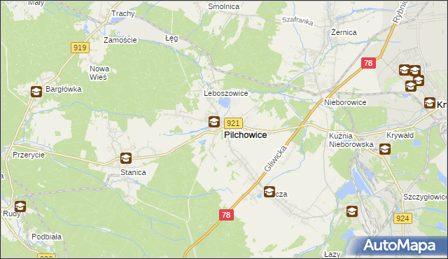 mapa Pilchowice powiat gliwicki, Pilchowice powiat gliwicki na mapie Targeo