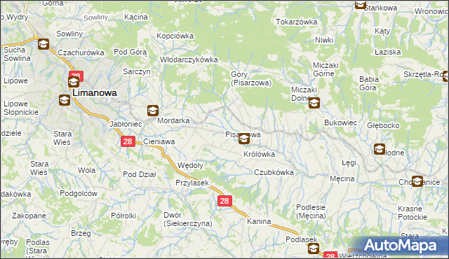 mapa Pisarzowa, Pisarzowa na mapie Targeo