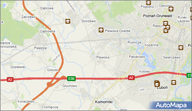 mapa Plewiska gmina Komorniki, Plewiska gmina Komorniki na mapie Targeo