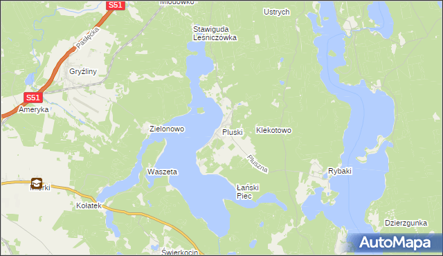 mapa Pluski gmina Stawiguda, Pluski gmina Stawiguda na mapie Targeo