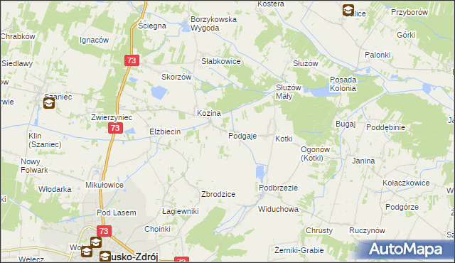 mapa Podgaje gmina Busko-Zdrój, Podgaje gmina Busko-Zdrój na mapie Targeo